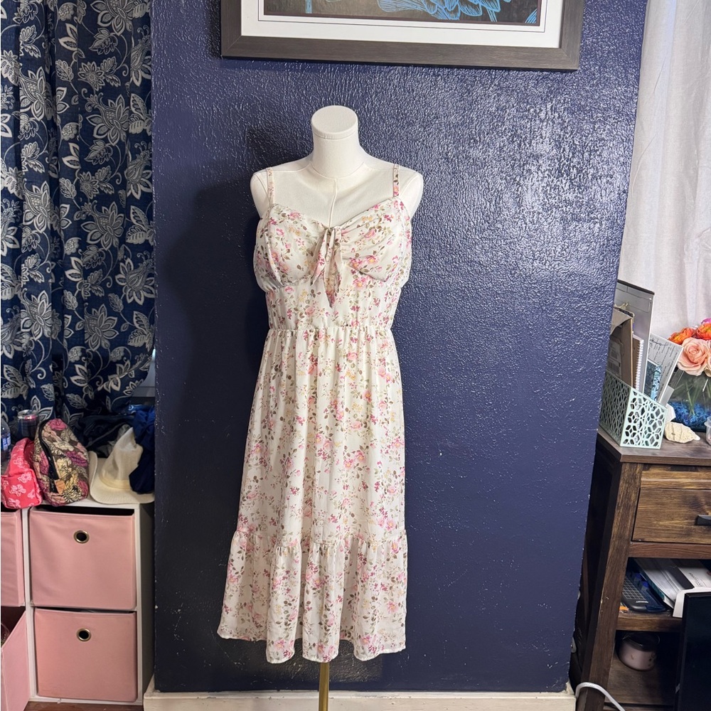 AUW Floral Midi Dress - Pink and White